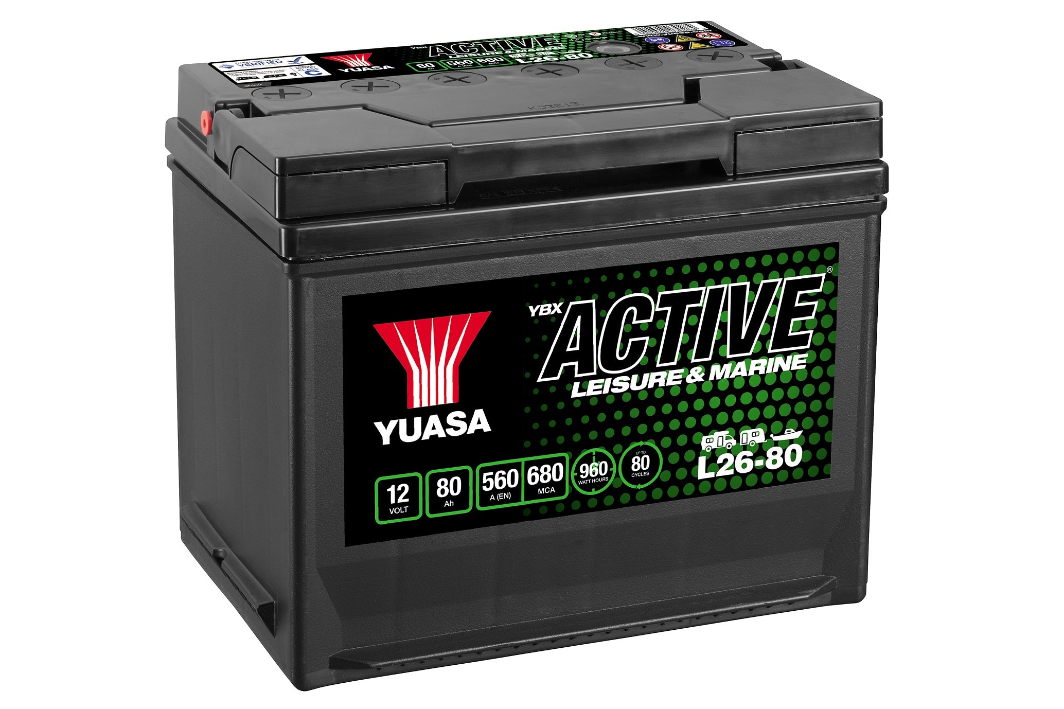 Yuasa L26-80 Active Leisure Battery 12V 80Ah 560A Huom.Rullakkorahti