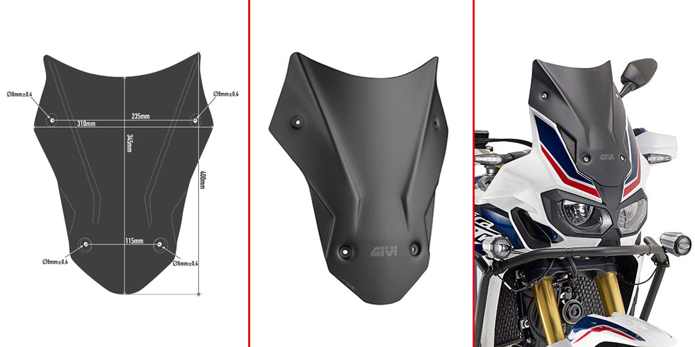 Givi Tuuliilasi, matala, Musta 40x31 cm (h x b) CRF1000L Africa Twin