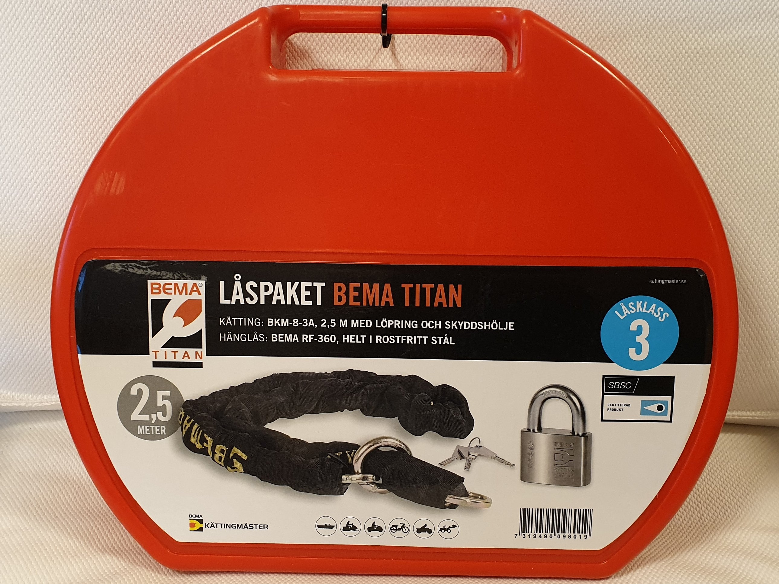 BEMA Lukkopaketti Titan ketju&lukko Ketjun pit. 2.50m