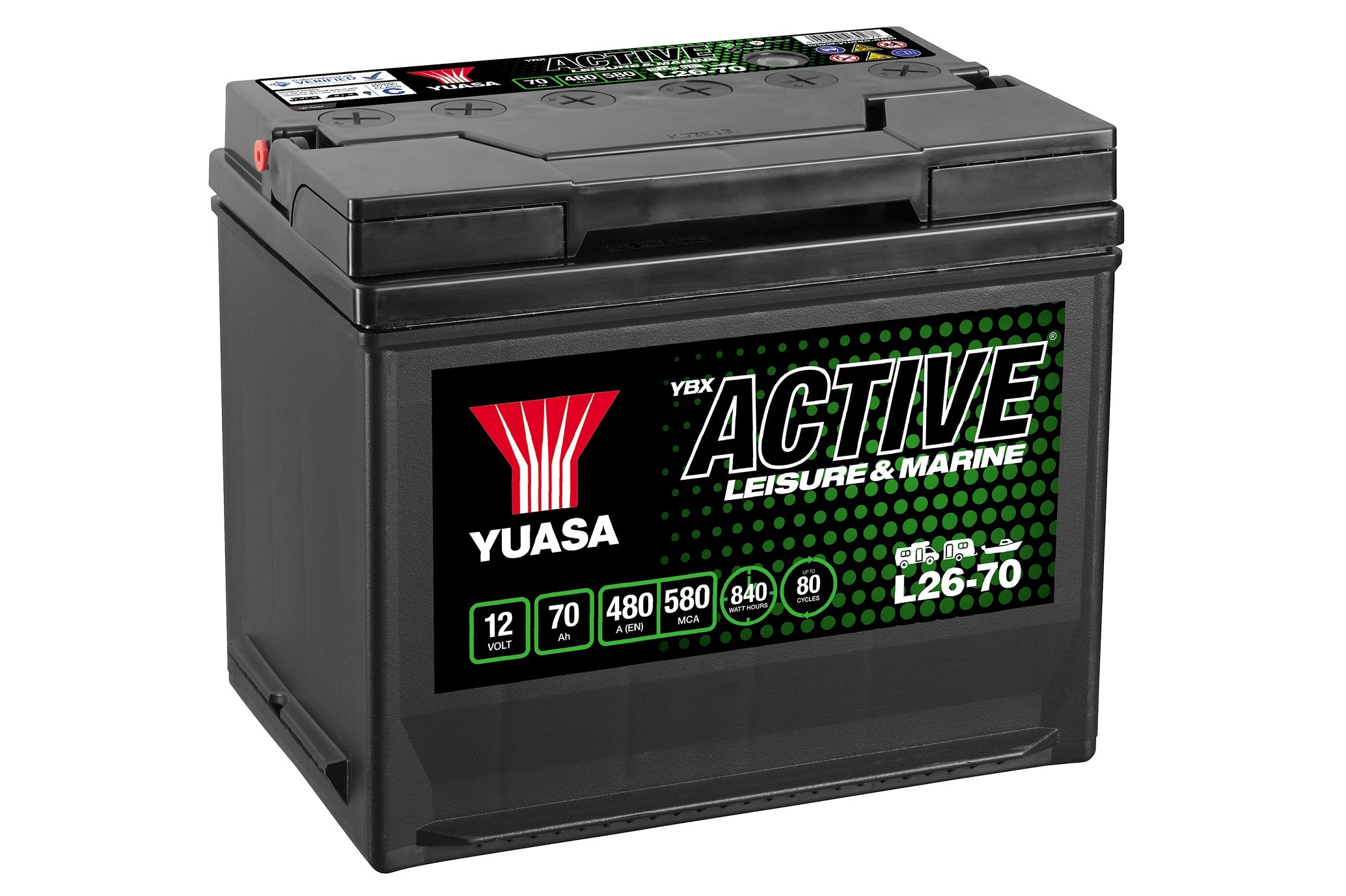 Yuasa L26-70 Active Leisure Battery 12V 70Ah 480A Huom.Rullakkorahti