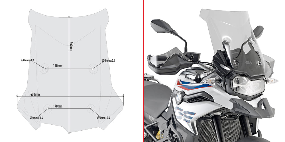 Givi Specific screen, smoked 44 x 47 cm (H x W) BMW F750GS/F850GS (18-19)