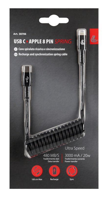 USB-C – Lightning 1 m kelautuva kaapeli