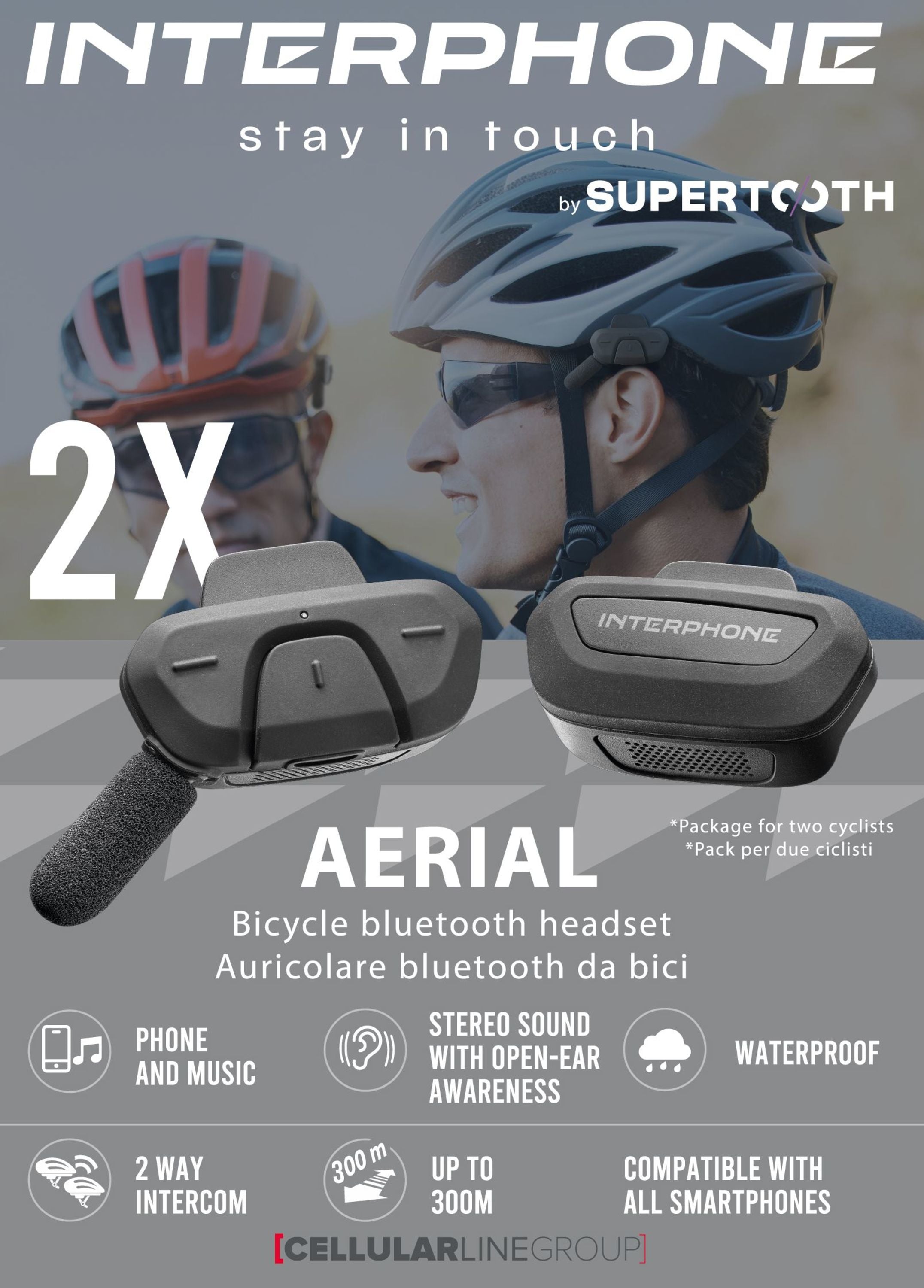 Interphone Aerial bicycle BT headset Twin Pack