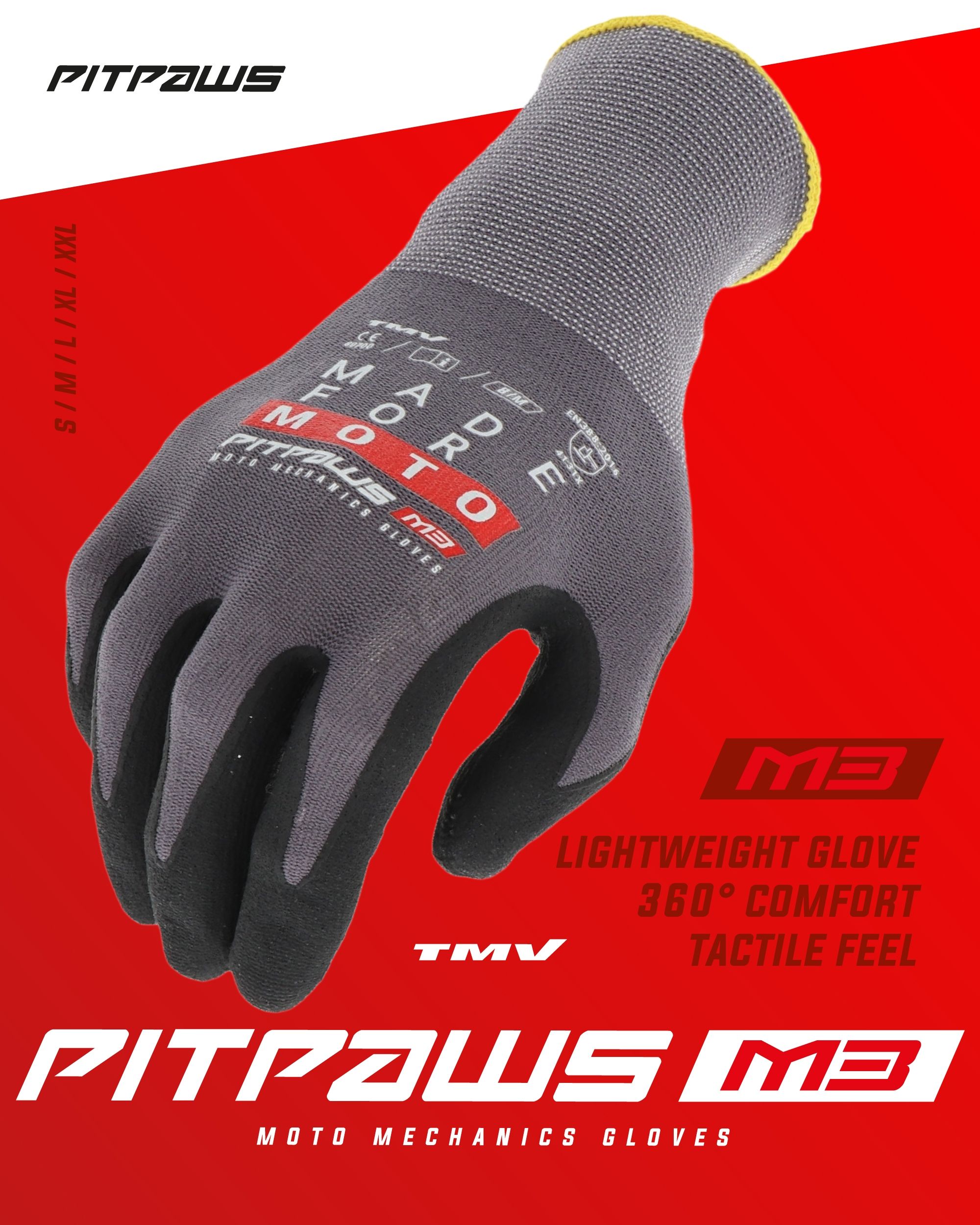 TMV Pitpaws gloves Black "Made for Moto" XXL