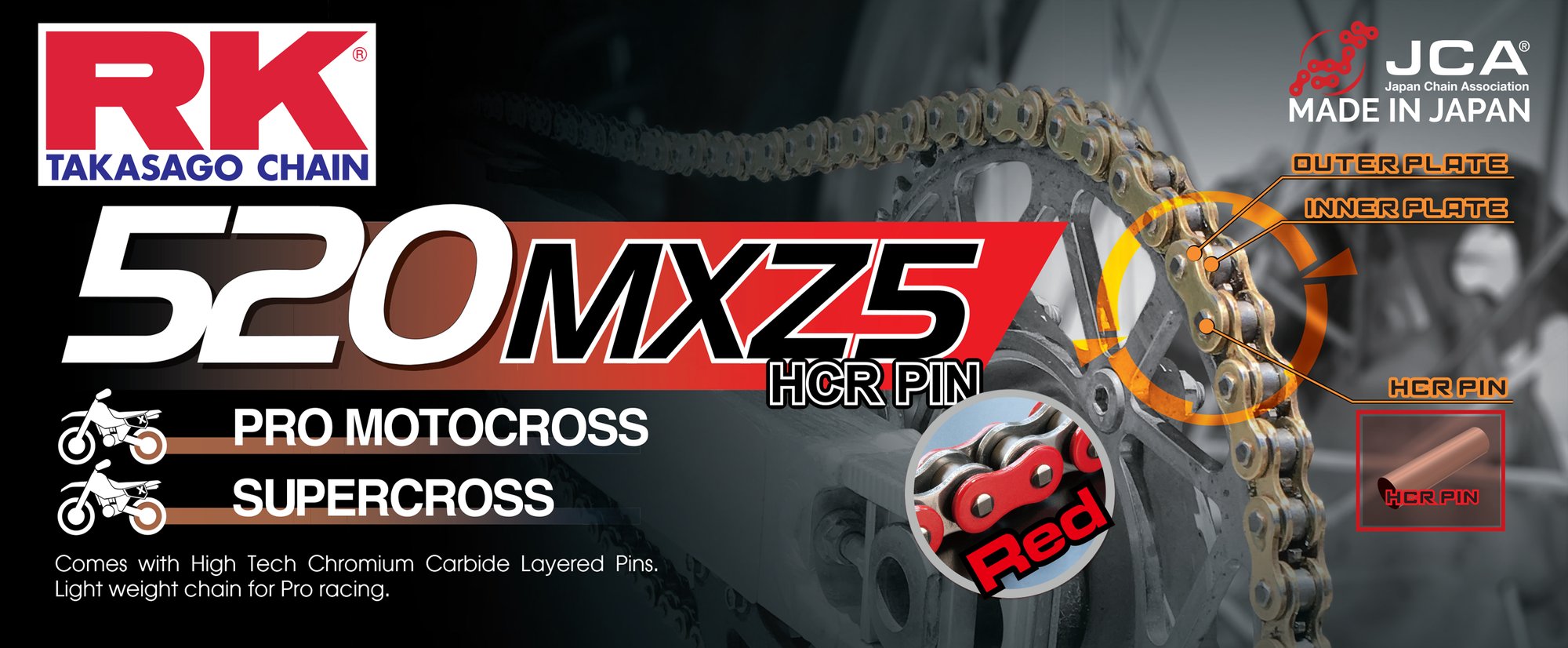 RK GB520MXZ5 Offroad Pro chain Red +CL (Connect.link) Non seal