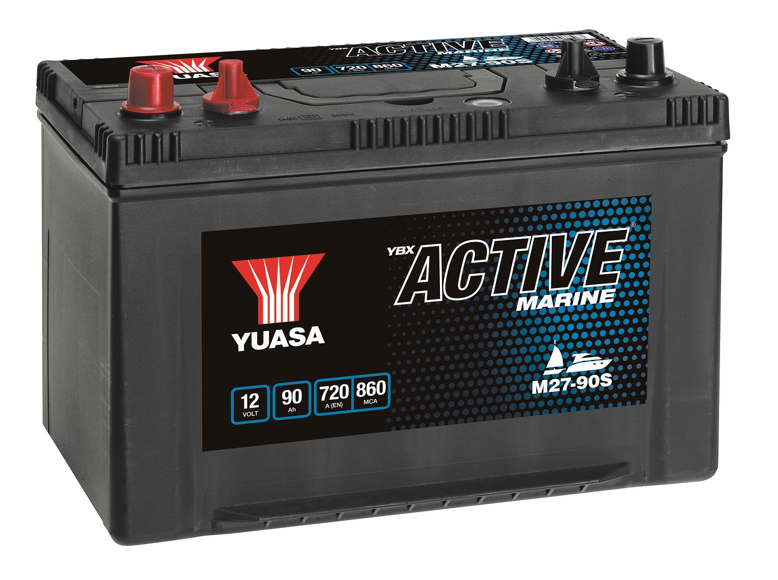Yuasa M27-90S Active Marine Start Battery 12V 90Ah 720A Huom.Rullakkorahti