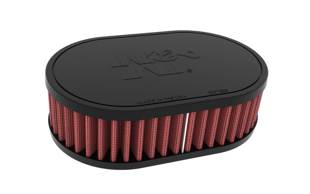 K&N Universal Clamp-On Air Filter 2-1/16"O/S Flg, 7" X 4-1/2", 2"H, Oval, W/Vent