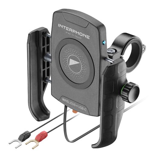Interphone Wireless charging, phoneholder for 65-90mm wide phone, 12-32mm ba