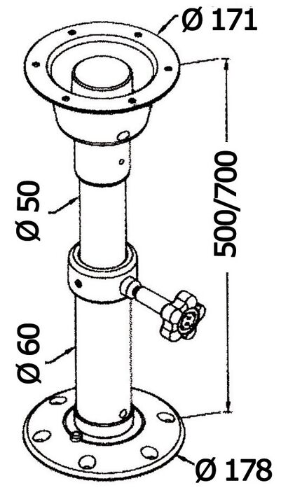 Osculati Pöytäjalka 50-70cm alumiini