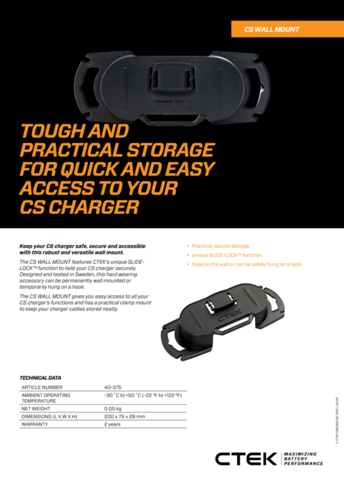 CTEK CS seinäkiinnike